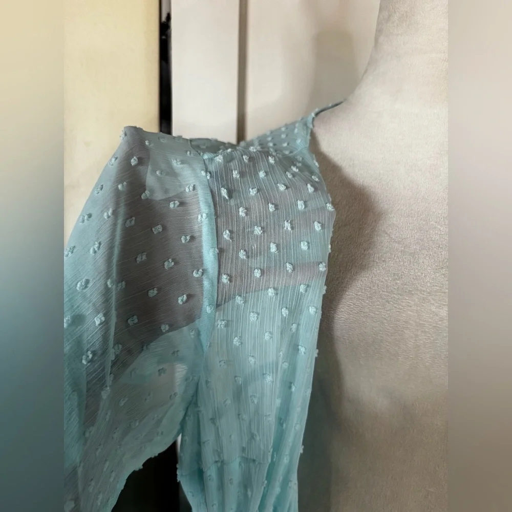 Torrid Baby Blue Robe Retro Polka Dot Lounge Feminine Romantic Chiffon Wedding - Picture 3 of 15